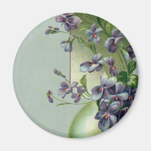 Imán Huevo vintage de Pascua con flores moradas floreci