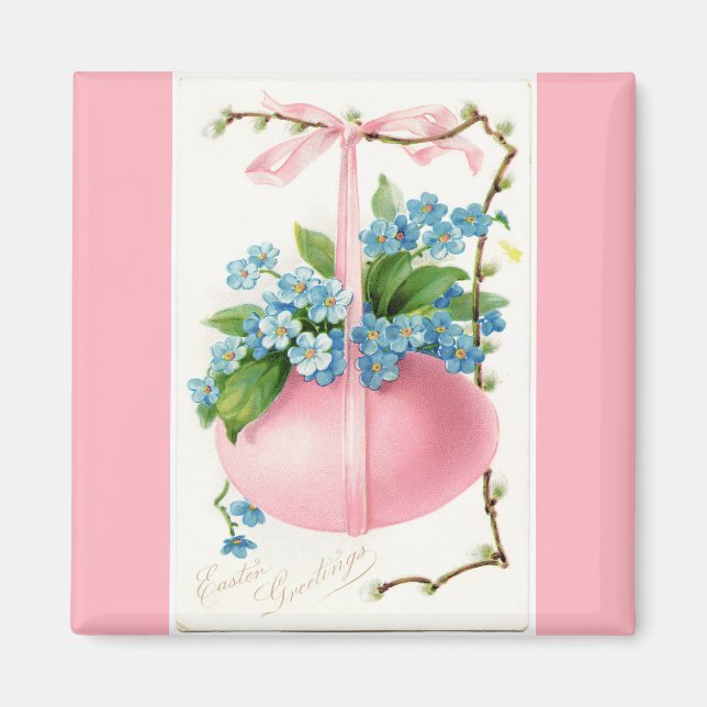 Imán Huevo y flores rosadas de Pascua (Frente)