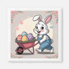 Imán Huevos de conejo de Pascua y Wheelbarrow