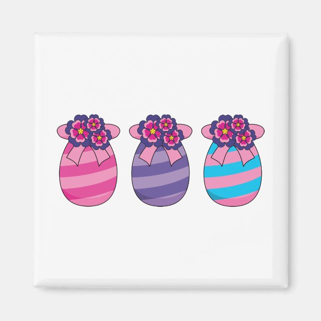 Imán Huevos de Pascua con flores y cinta de opciones (Frente)