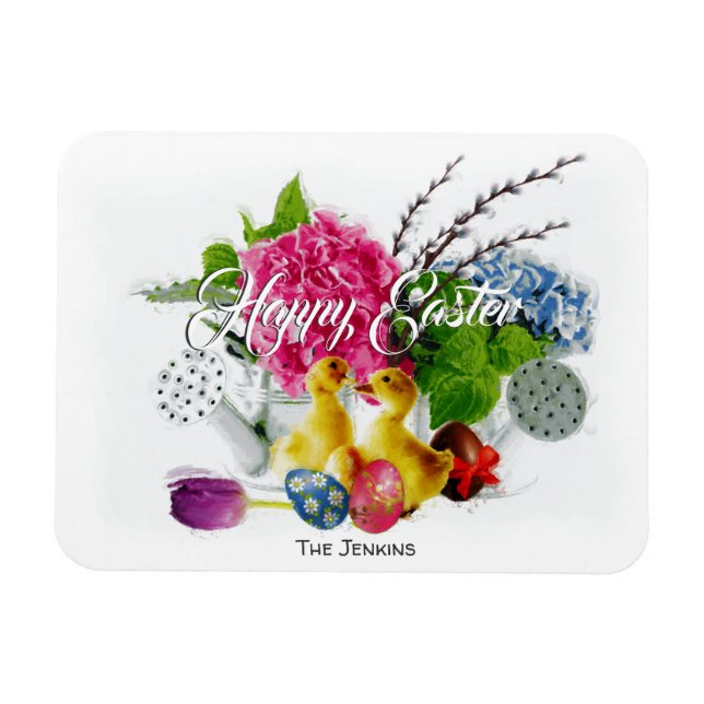 Imán Huevos de Pascua, Ducklings y Flores de Primavera (Horizontal)