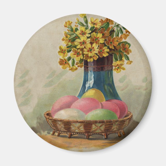 Imán Huevos Flores Canasta Pascua Antiguo (Frente)