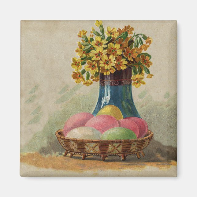 Imán Huevos Flores Canasta Pascua Antiguo (Frente)