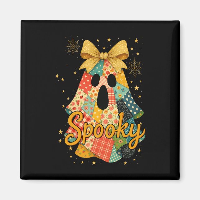 Imán Hugvyn Halloween Patchwork Spooky Ghost Bow Preppy (Frente)