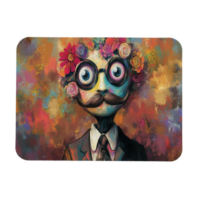 Imán Humanioide caprichoso con ojos grandes y pelo flor (Horizontal)