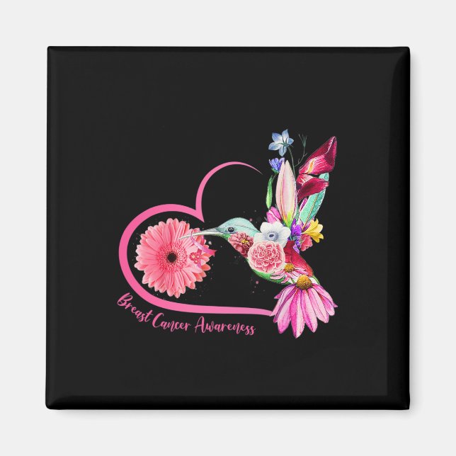Imán Hummingbird Cáncer De Mama De Cinta Rosa De Giro (Frente)