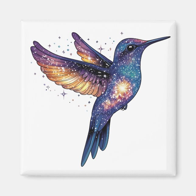 Imán Hummingbird con pájaro de Stary Night Sky (Frente)