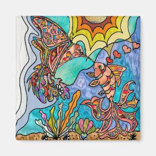 Imán Hummingbird Goldfish Reflation Fantasy Art magnet