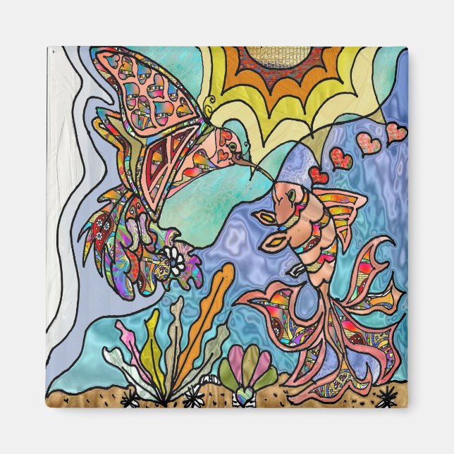 Imán Hummingbird Goldfish Reflation Fantasy Art magnet (Frente)