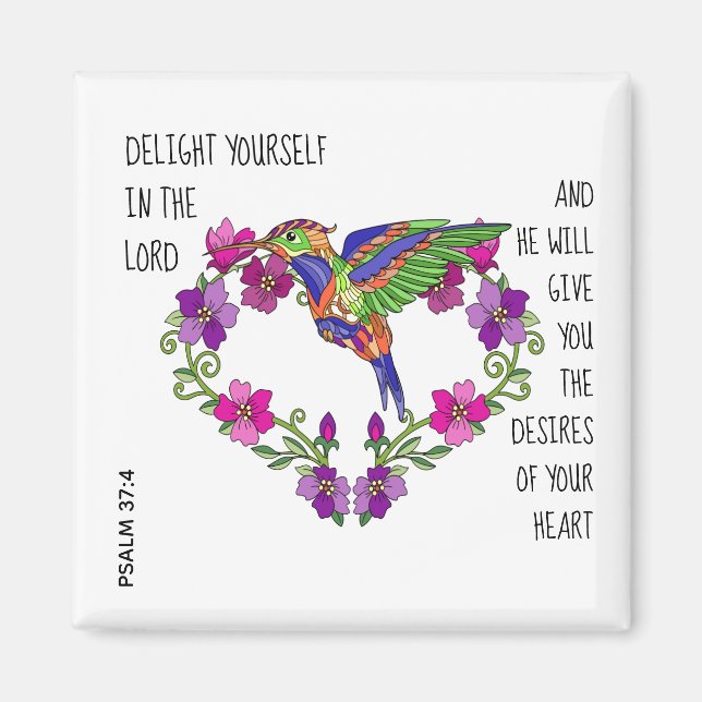 Imán Hummingbird & Heart, w verse from Psalm 37:4 (Frente)