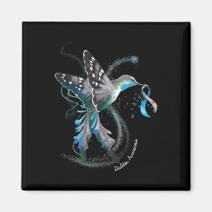 Imán Hummingbird Holding Gray Blue Ribbon Diabetes T1d