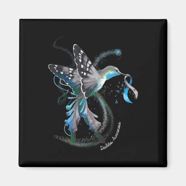 Imán Hummingbird Holding Gray Blue Ribbon Diabetes T1d (Frente)
