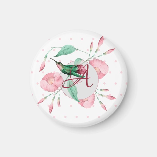 Imán Hummingbird Pint Pink Mint Floral DECORACIÓN (Frente)