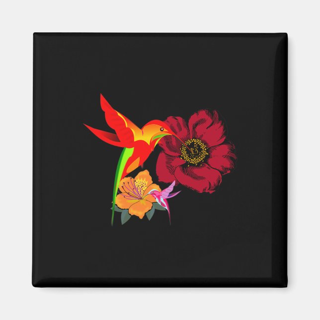 Imán Hummingbirds Alimentándose De Flores Arte Gráfico (Frente)