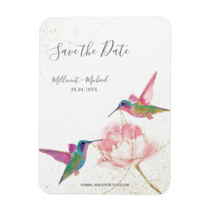 Imán Hummingbirds con Peony Save the Date Magnet