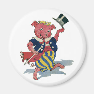 Imán Humor Antiguo, Cerdito Feliz Bailando