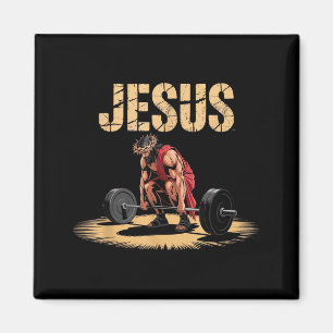 Imán Humor cristiano de Jesús levantando pesas en el gi