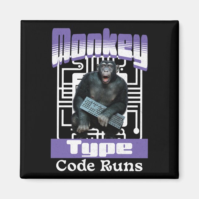 Imán Humor de Programador con Mono Escribiendo Código (Frente)