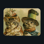 Imán Humor vintage, novia victoriana engorda gatos en G<br><div class="desc">Imagen de humor divertida de ilustracion de época que muestra a gatos tabby victorianos con gorras. Un diseño boda mascota amoroso y romántico con una novia y un novio. La novia lleva puesto un elegante gorra floral y el gato del novio lleva un elegante sombrero formal.</div>