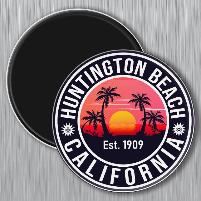 Imán Huntington Beach California Retro Sunset Souvenirs (Subido por el creador)