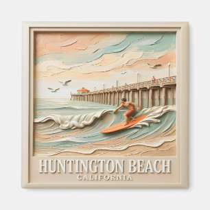 Imán Huntington Beach California Surf Texturizado Vinta