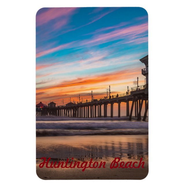 Imán Huntington Beach Pier al atardecer (Vertical)