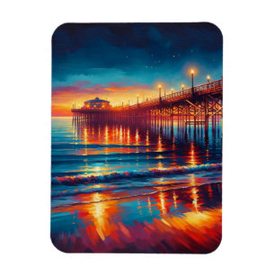 Imán Huntington Beach Pier California Sunset Painting