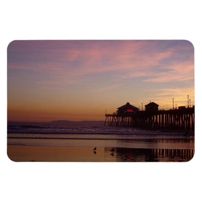 Imán Huntington Beach Pier en el Sunset Flexi Magnet (Horizontal)
