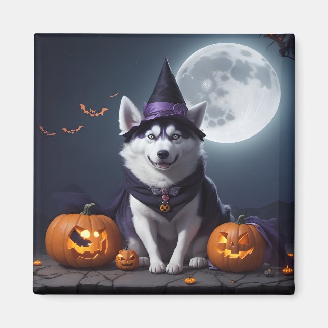 Imán Husky Dog Halloween Adventure Moonlit Magic Spooky (Frente)