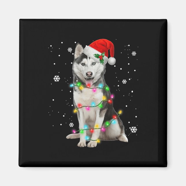 Imán Husky Dog Santa Hat Christmas Tree Regalos para (Frente)