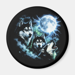 Imán Husky Siberiano Aullando a la Luna – Cielo Nocturn