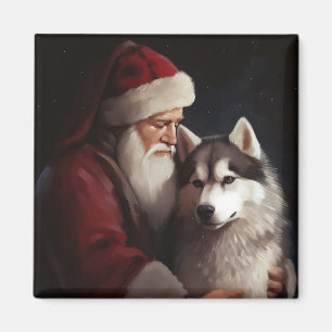 Imán Husky Siberiano Con Navidades festivos de Santa Cl