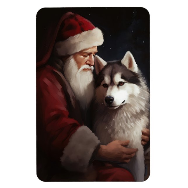Imán Husky Siberiano Con Navidades festivos de Santa Cl (Vertical)