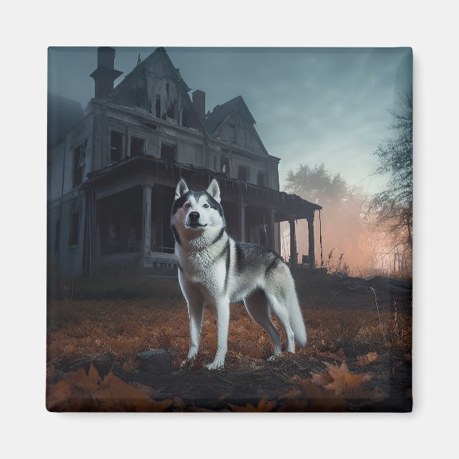 Imán Husky Siberiano de Halloween Espantoso (Frente)