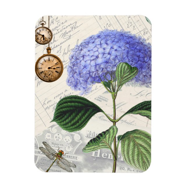 Imán Hydrangea Dragonfly Collage Flexible Magnet (Vertical)