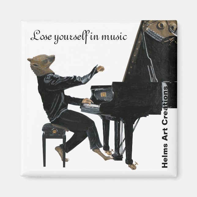 Imán Hyena Piano Music Player Fantasy Art Button Magnet (Frente)