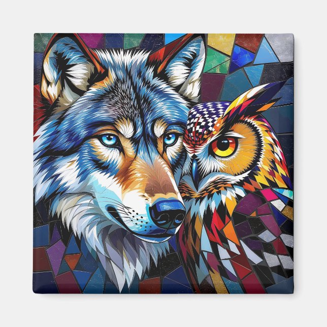 Imán Hyperreaslistic Wolf and Owl (Frente)