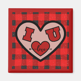 Imán I H U I Love You Buffalo Plaid Magnet