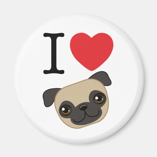 Imán I Heart Fawn Pugs (Frente)