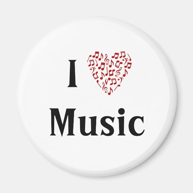 Imán I Heart Music Red Love Music Notes Magnet (Frente)