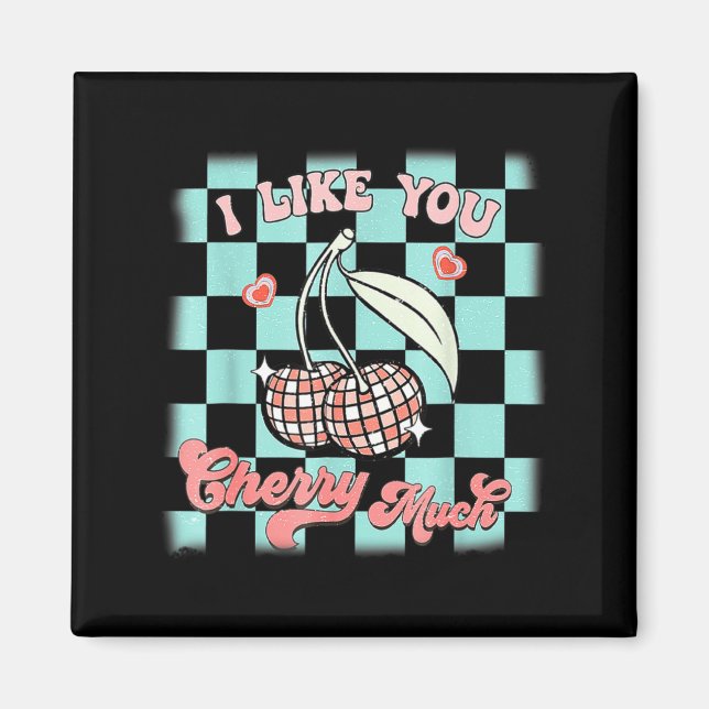 Imán I Like You Cherry Much Funny Retro Love Valentine  (Frente)