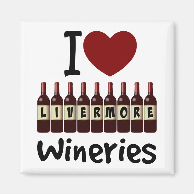 Imán I Love Livermore Wineries Heart and Wine Bottles (Frente)