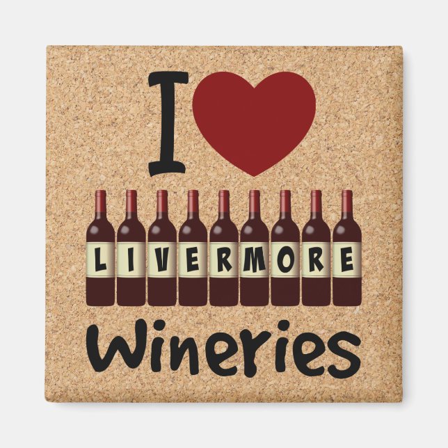 Imán I Love Livermore Wineries Heart and Wine Bottles (Frente)