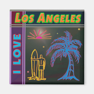 Imán "I LOVE Los Angeles" Sol, Palm Tree&Surfer Magnet