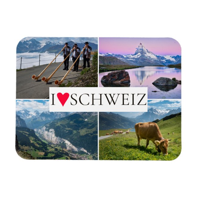 Imán I love Switzerland photo collage souvenir (Horizontal)