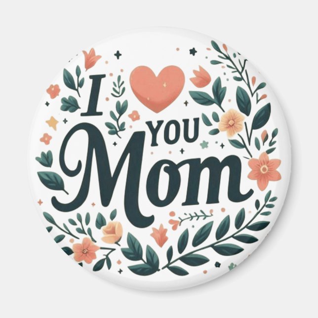 Imán I Love You Mom - Floral Wreath Heart (Frente)
