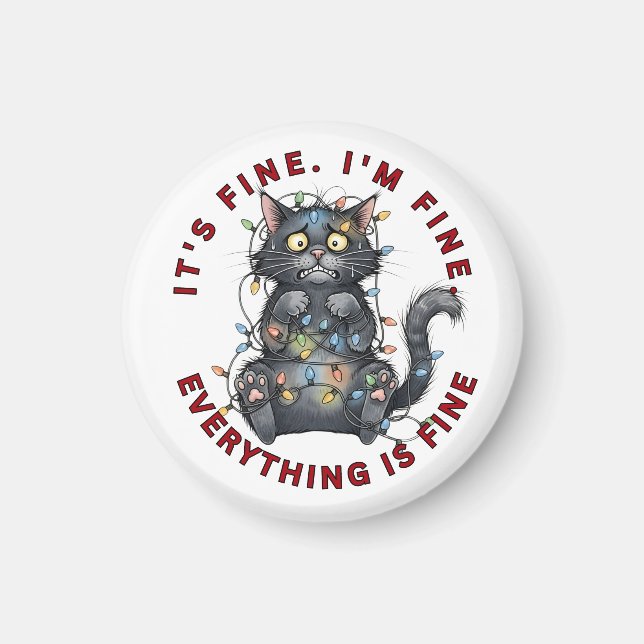 Imán I’m Fine Everything Is Fine Funny Christmas Cat (Frente)