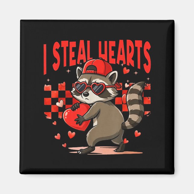 Imán I Steal Hearts Design Raccoon Valentine Day Retro  (Frente)