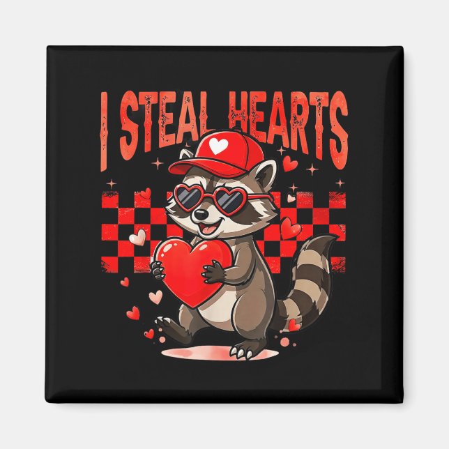 Imán I Steal Hearts Design Raccoon Valentine Day Retro  (Frente)