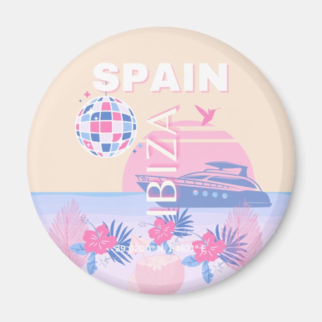 Imán Ibiza, España, Viajes, Arte Preppy, Rosa, Pastel (Frente)